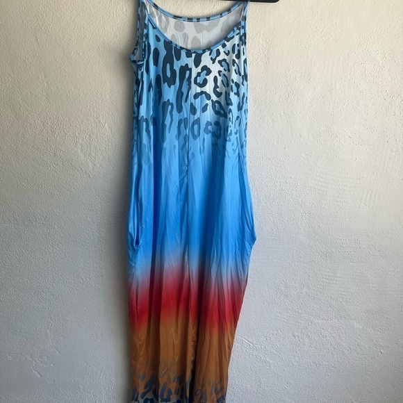 La Mode Woman Blue&Ginger Ombre Leopard Maxi Dress, Size XL - Picture 3 of 6